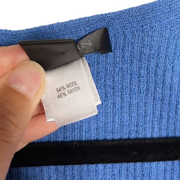 St John Small S Blue Ribbed Scoop Neck Wide Strap Shell Tank Top Wool Blend - Picture 5 of 6